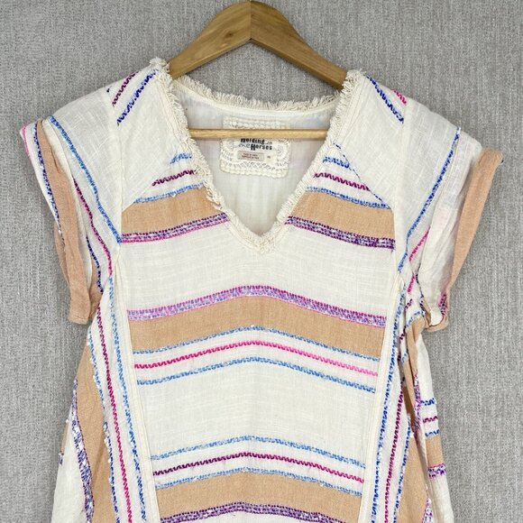 Holding Horses Anthropologie Dress Mini V-Neck Fringe‎ Boho Stripe Shift - Picture 5 of 13